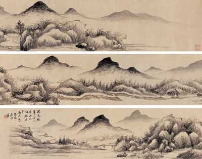 屠倬 丙辰（1796）年作 溪山图 手卷